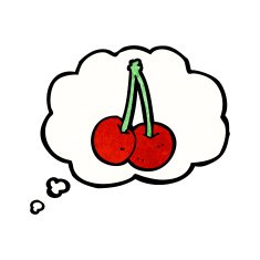 cartoon cherries with thought bubble N3