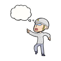 cartoon man in bike helmet pointing with thought bubble N10