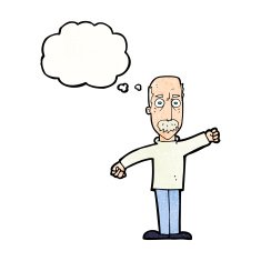 cartoon angry old man with thought bubble N142