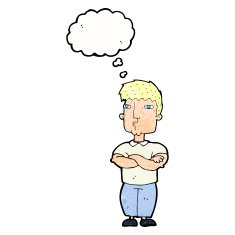 cartoon man with crossed arms thought bubble N29