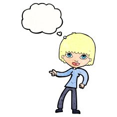 cartoon woman pointing with thought bubble N217
