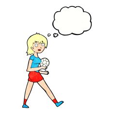 cartoon soccer girl with thought bubble N10