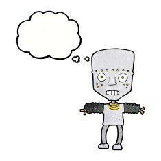 cartoon robot with thought bubble N182