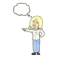 cartoon woman pointing with thought bubble N218