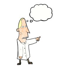 cartoon ugly man pointing with thought bubble N11