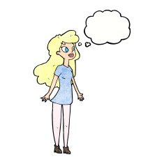 cartoon pretty girl with thought bubble N99