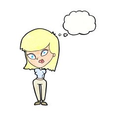 cartoon confused woman with thought bubble N84