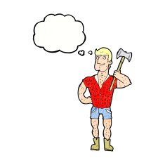 cartoon lumberjack with thought bubble N7