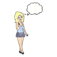 cartoon attractive office woman with thought bubble N10