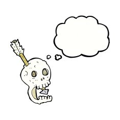 funny cartoon skull and arrow with thought bubble N11