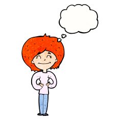 cartoon happy woman with thought bubble N259