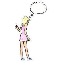 cartoon woman waving with thought bubble N340