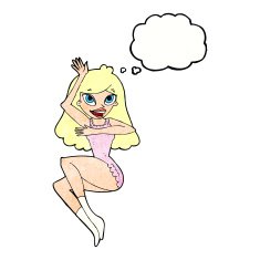 cartoon woman in lingerie with thought bubble N48