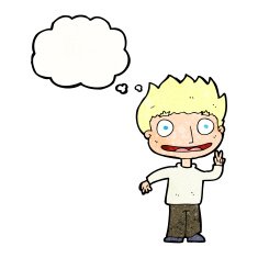 cartoon happy boy with thought bubble N236