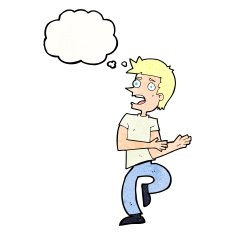 cartoon stressed out man with thought bubble N20