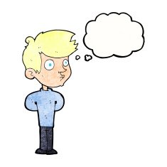 cartoon boy staring with thought bubble N19