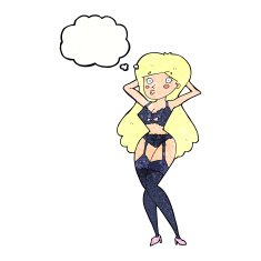 cartoon woman in lingerie with thought bubble N49