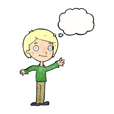 cartoon happy boy with thought bubble N239