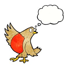 cartoon dancing robin with thought bubble N3