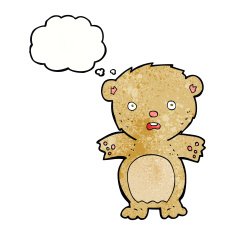frightened teddy bear cartoon with thought bubble N3