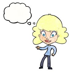cartoon woman pointing with thought bubble N219