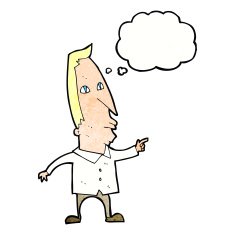 cartoon pointing man with thought bubble N87