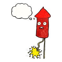 cartoon firework with thought bubble N6