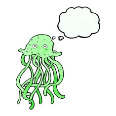 cartoon octopus with thought bubble N30