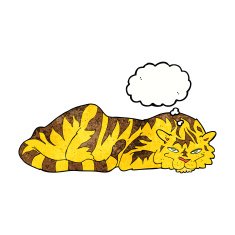 cartoon resting tiger with thought bubble N10