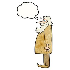 cartoon bearded old man with thought bubble N38