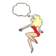 cartoon dancing woman with thought bubble N53