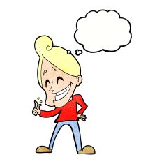 cartoon man snapping fingers with thought bubble N11