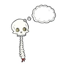 spooky cartoon sull and spine with thought bubble N11
