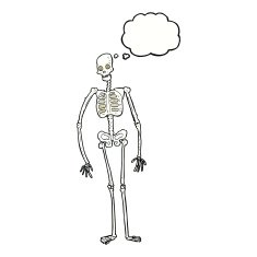 cartoon spooky skeleton with thought bubble N7