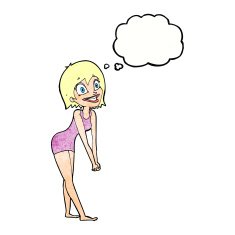 cartoon excited woman with thought bubble N132