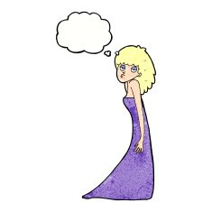 cartoon woman pulling photo face with thought bubble N11