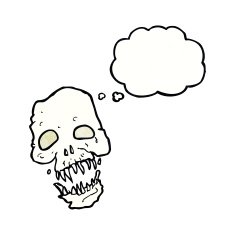 cartoon scary skull with thought bubble N23