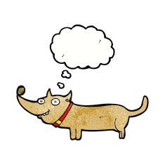 cartoon happy dog with thought bubble N87
