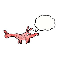 cartoon shrimp with thought bubble N37