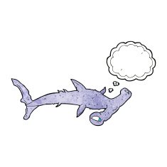 cartoon hammerhead shark with thought bubble N11