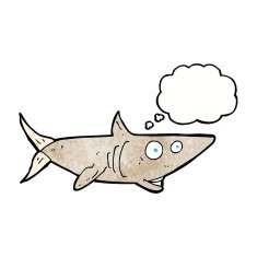 cartoon happy shark with thought bubble N11