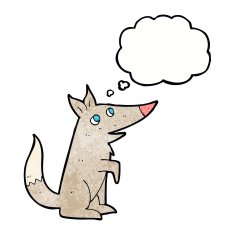 cartoon wolf cub with thought bubble N11