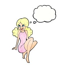 cartoon attractive woman posing with thought bubble N11