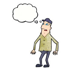cartoon shocked man with thought bubble N111
