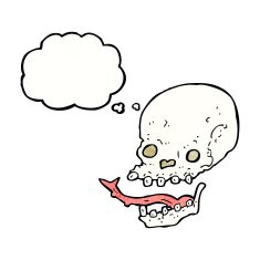 cartoon spooky skull with thought bubble N152