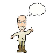 cartoon annoyed old man with thought bubble N69