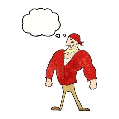 cartoon manly sailor man with thought bubble N9