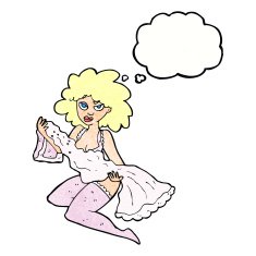 cartoon woman changing with thought bubble N11
