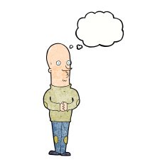 cartoon funny bald man with thought bubble N10