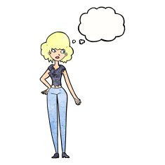 cartoon pretty woman with thought bubble N274